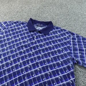 Savile Row Polo Shirt Mens L Blue‎ Golf Club Print Short Sleeve Casual Preppy